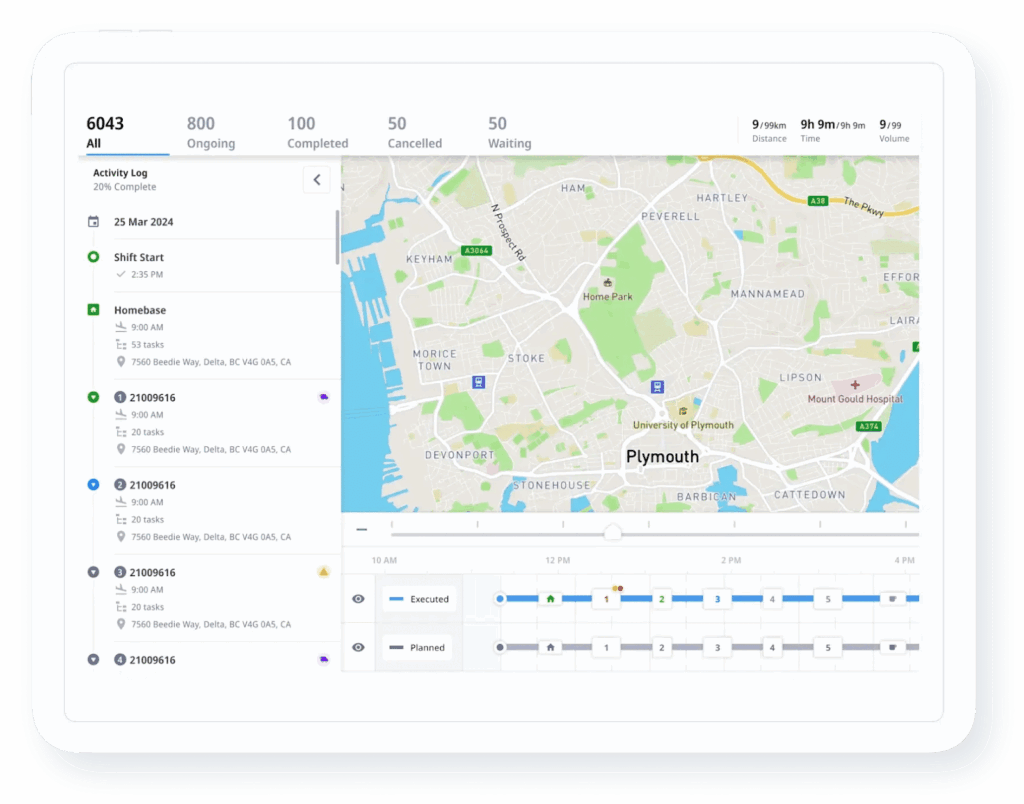 Real-time tracking dashboard with live ETAs