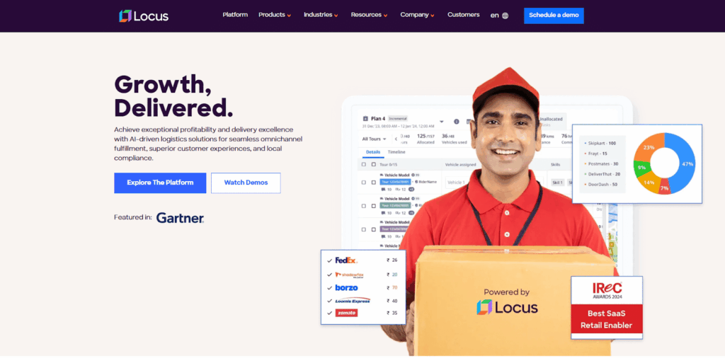 Locus platform interface showcasing real-time logistics tracking and delivery optimization