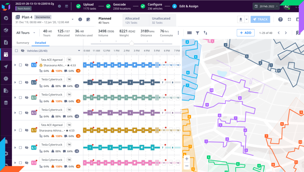 Route optimization map displaying delivery stops and efficient scheduling