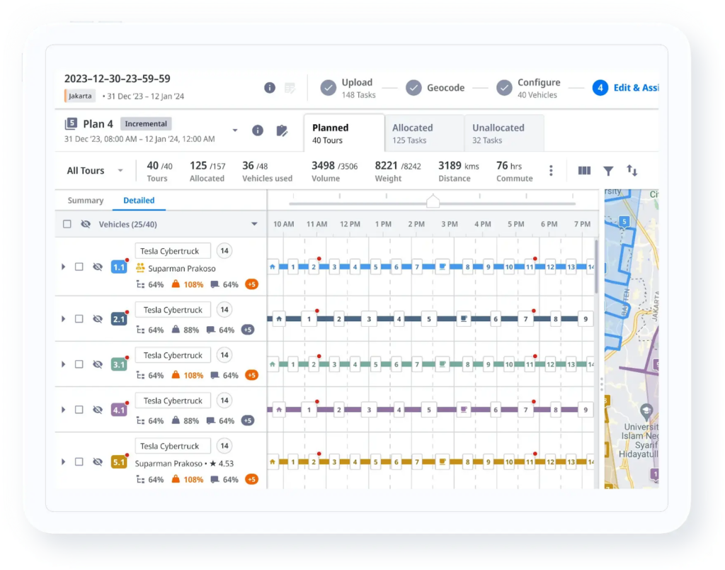 Dispatch management dashboard showing driver assignments, vehicle utilization, and delivery schedules.